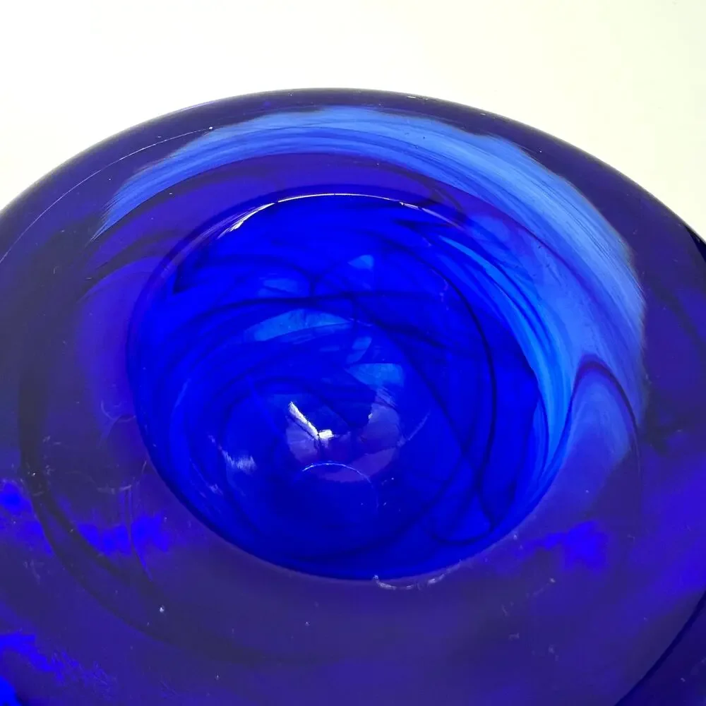 KOSTA BODA Cobalt Blue Swirl Crystal Tealight Votive Candle Holder Art Glass